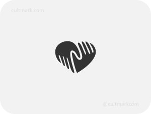 2.1.heart Cultmark minimalist black and white logo design combining a heart shape and two cupped hands, ideal for non-profits, healthcare, and community support organizations.